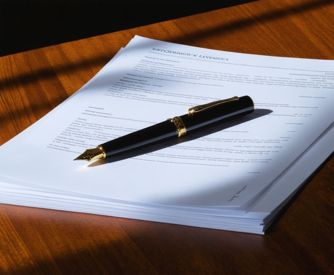 Ein Füllfederhalter auf Dokumenten symbolisiert vertragliche Verbindlichkeit